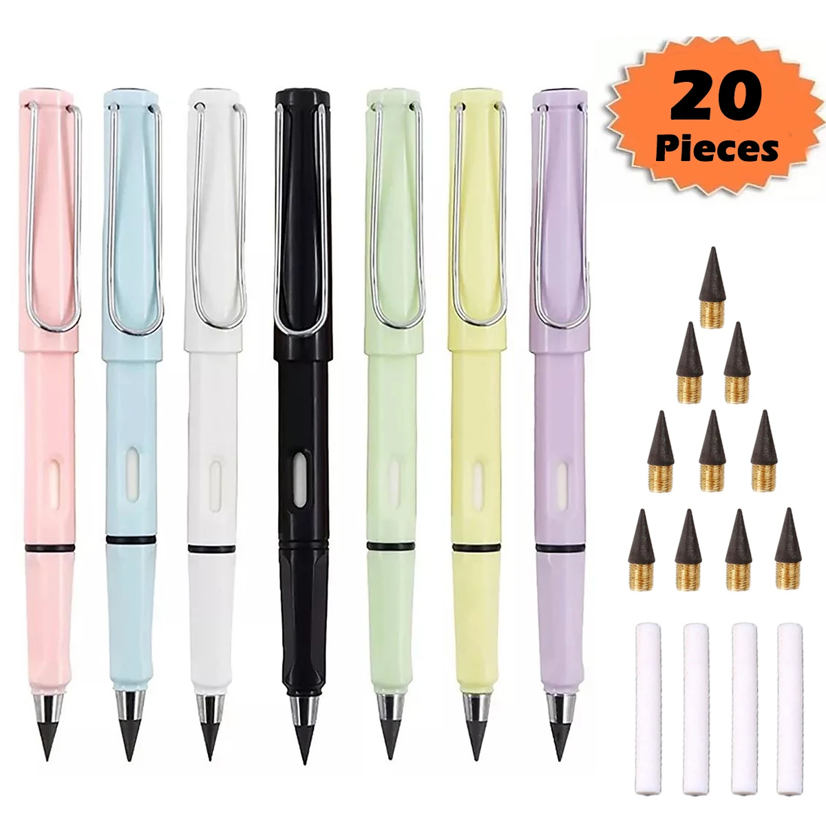 20PCS/Set Kawaii Eternal Pencils Unlimited Writing for Kids Sketch Cute Pen Without Sharpening Drawing School SupplyStationery