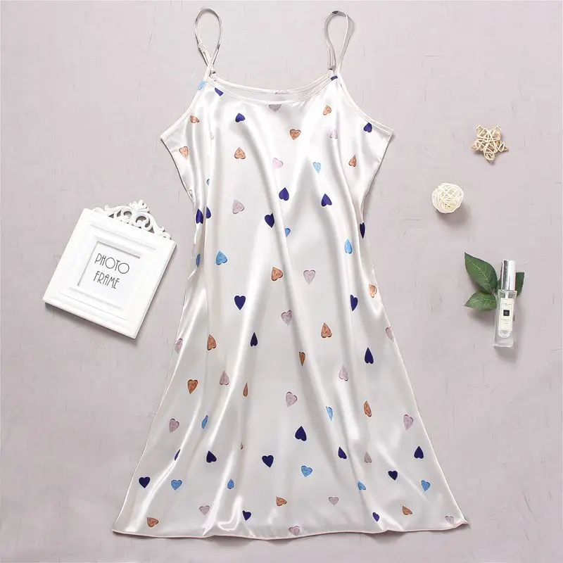 Sexy Sleepwear For Women Satin Lingerie Chemise Slip Nightgown Short Dress Sleep shirt Babydoll Pajamas Print Homewear Pijama - 4