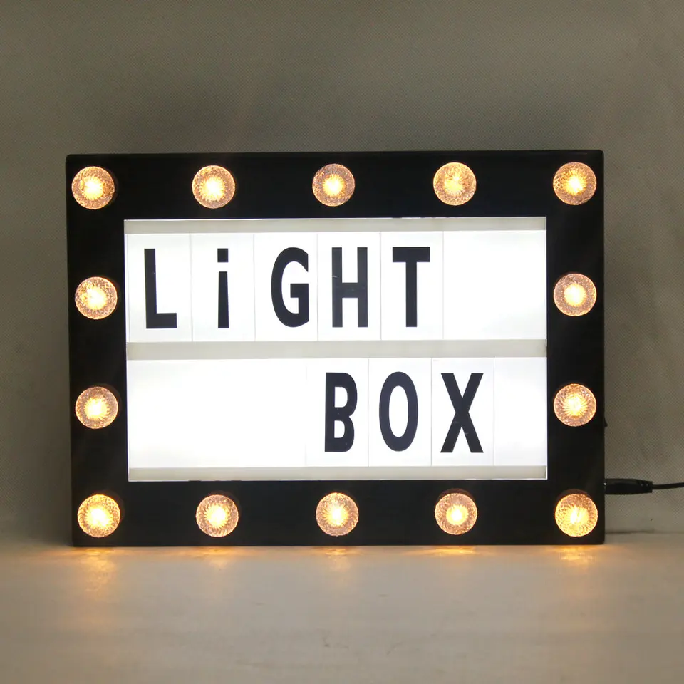 200文字のシネマライトボックス,サイン付き,ライト,12x8インチ,14