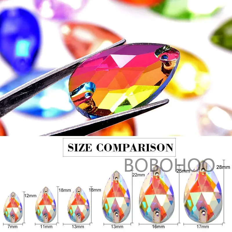 Teardrop Glass Sew On Rhinestones Crystal AB Flatback Stone For Diy Clothes Accessories All Size