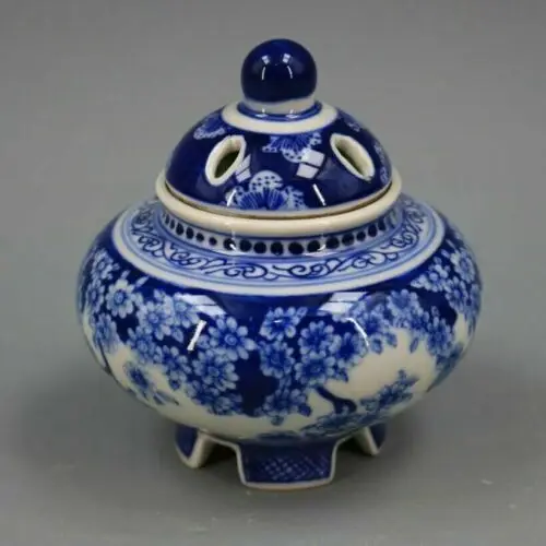 

Old Chinese Blue and White Porcelain Hand Painted Flower Incense Burner