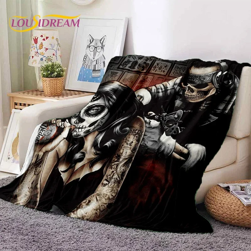 Skull Dead Girl 3D Gothic Horror Female Rose Soft Flannel Blanket Throw Blanket Comfortable Blanket for Picnic Beds Home Bedroom