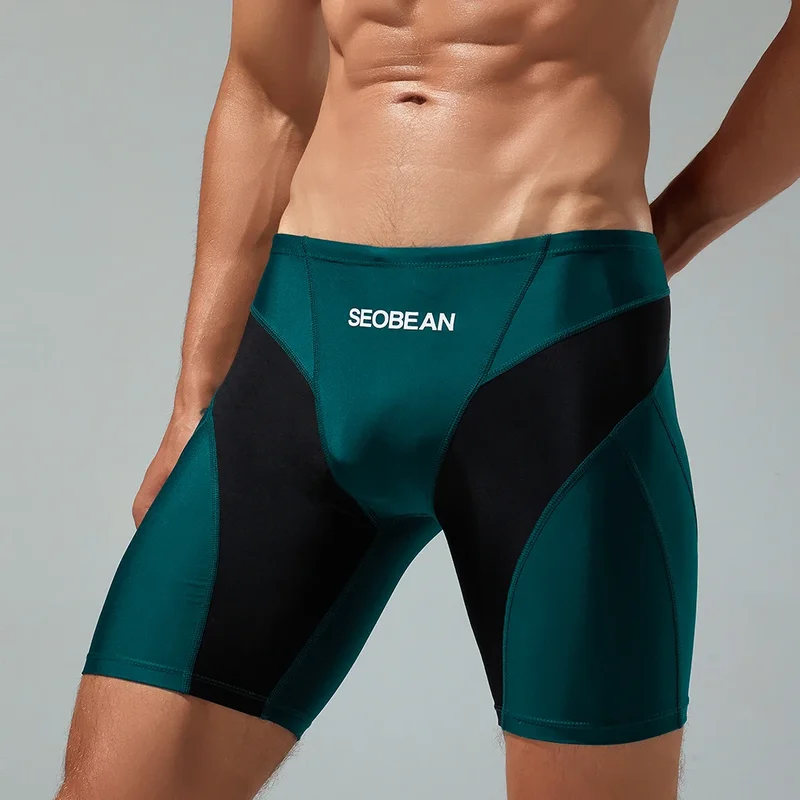 SEOBEAN-Men' Low Rise Color Block SWIM BOXER SWIMWEAR,