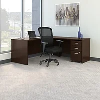 L Shaped Desk with Mobile File Cabinet & High Back Office Chair Bundle Ergonomic Design Mocha Cherry Color Adjustable Comfort. 2