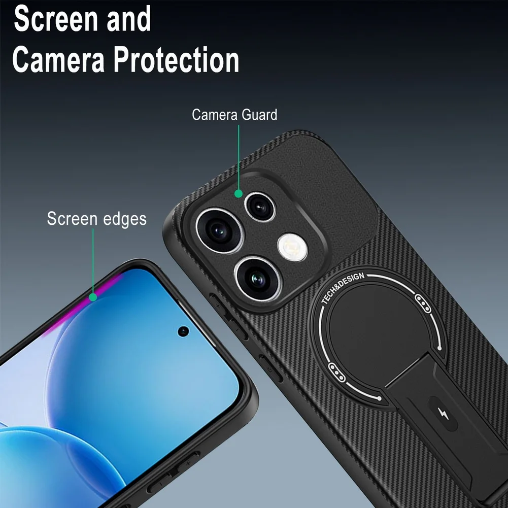 Carbon Fiber Invisible Stand Holder Magnetic Ring Protective Phone Case