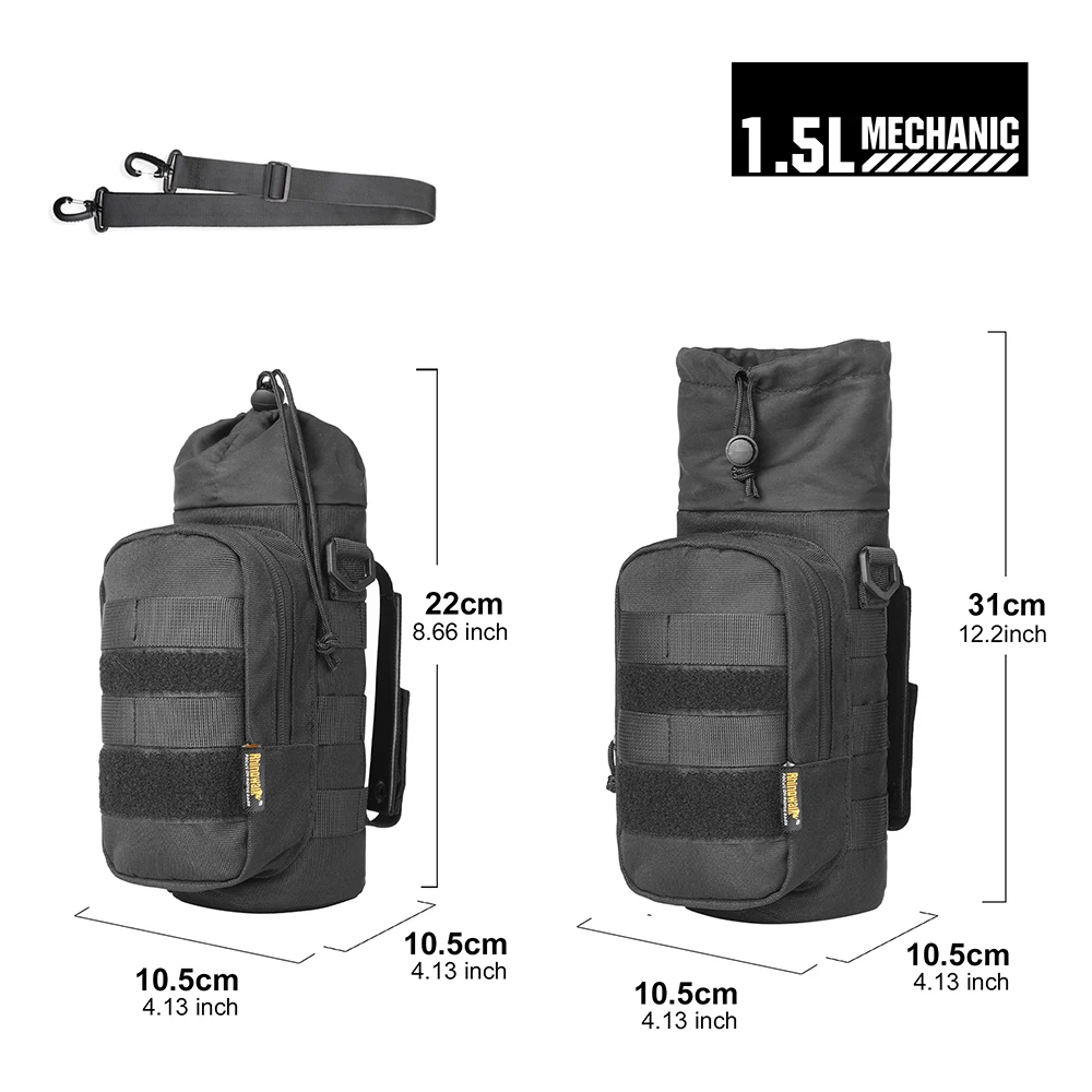 Rhinowalk 오토바이 병 홀더 퀵 릴리스 1.5L 절연 다목적 팩 MOLLE 시스템이있는 오토바이 테일 페인트 백
