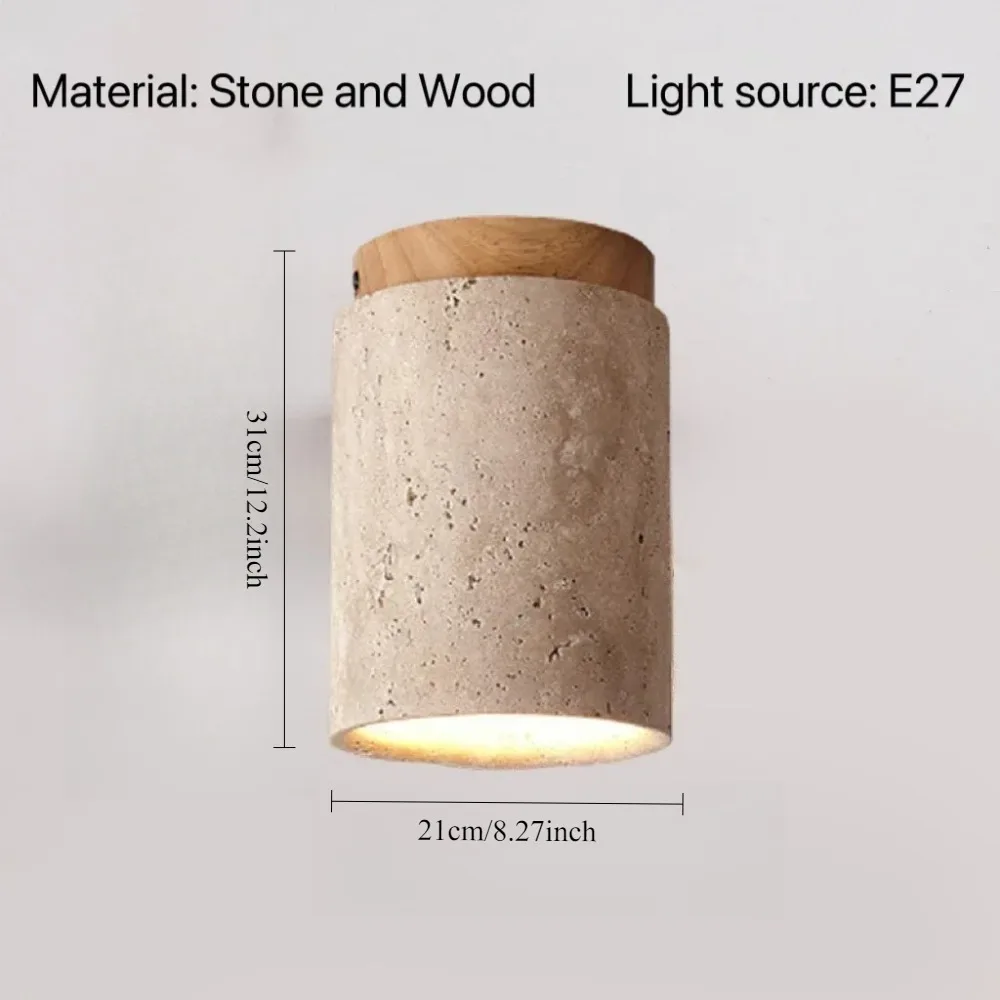 Joyinled Modern Travertine Stone Ceiling Lamp Flush Mount Natural Stone Lighting Fixture for Bedroom Hallway Foyer Corridor
