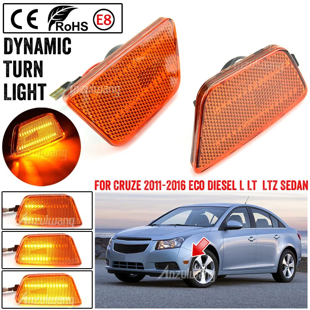 

2pcs LED Dynamic Side Marker Turn Signal Light For Chevrolet Chevy Cruze Diesel L LT LTZ Sedan 4-Door 2011 2012 2013 2014 2015