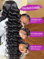 Perruques de cheveux humains brésiliens bouclés ondulés 40 pouces HD Loose Deep Wave 13x6 Lace Front, dentelle transparente HD 13x4 360 pour femmes, densité 250%, pré-plumées avec baby hair, 100% naturelles. 6