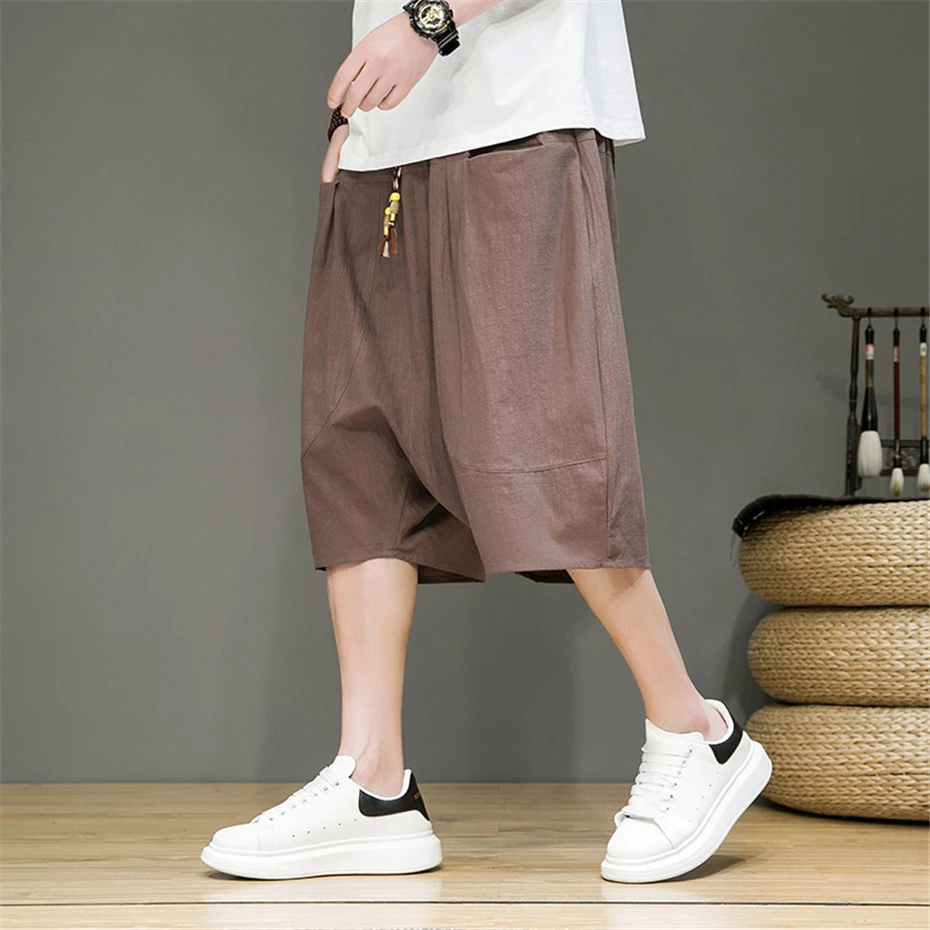 Summer Shorts Men Breathable Linen Shorts Loose Fashion Casual Solid Color Short Pants Male Summer Bottom Khaki Black Green