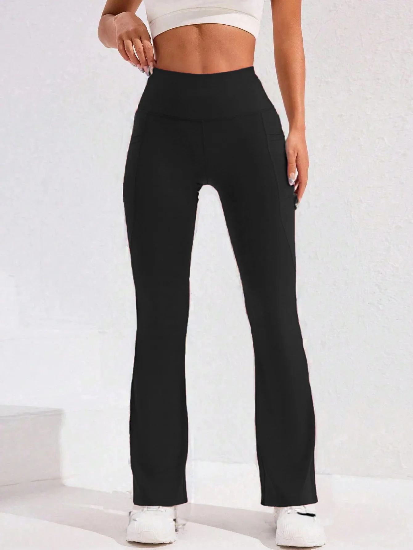 � ​ High-Waist Yoga-Hose mit ausgestelltem Bein für Damen, mit Tasche, Push-Up-Effekt, Laufhose, Weites Bein, Fitness-Leggings für Outdoor und Radfahren – Detail 11