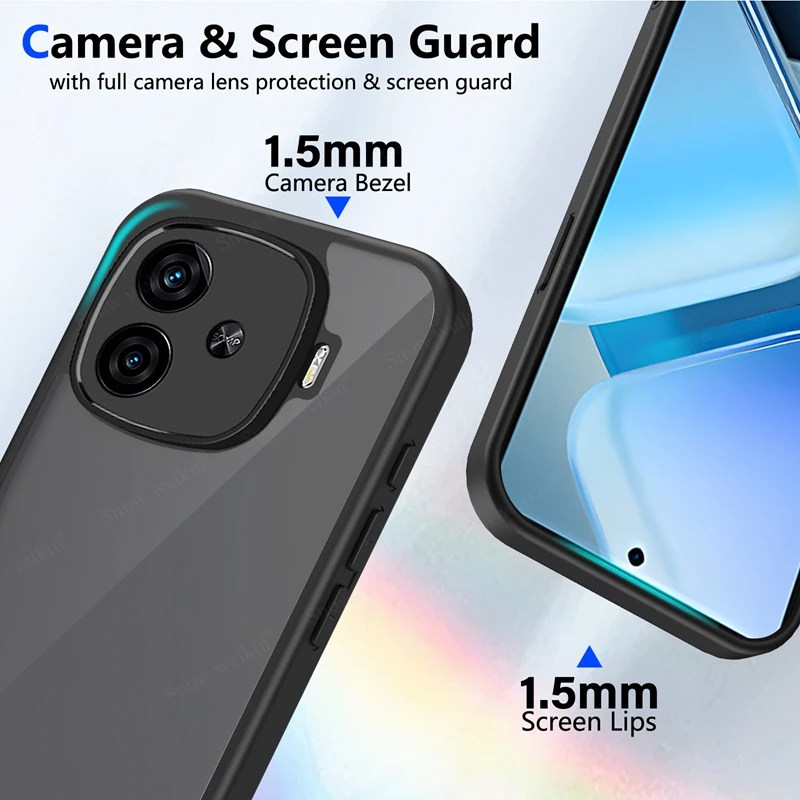 Black Matte Clear Silicone Phone Case with TPU Bumper and PC Back