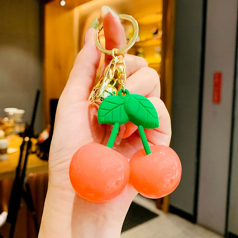 Cool Summer Cute Simulation Fruit Cherry Acrylic Couple Keychain Women Kids  Cute Backpack Pendant Car Key Chain Fashion Jewelry