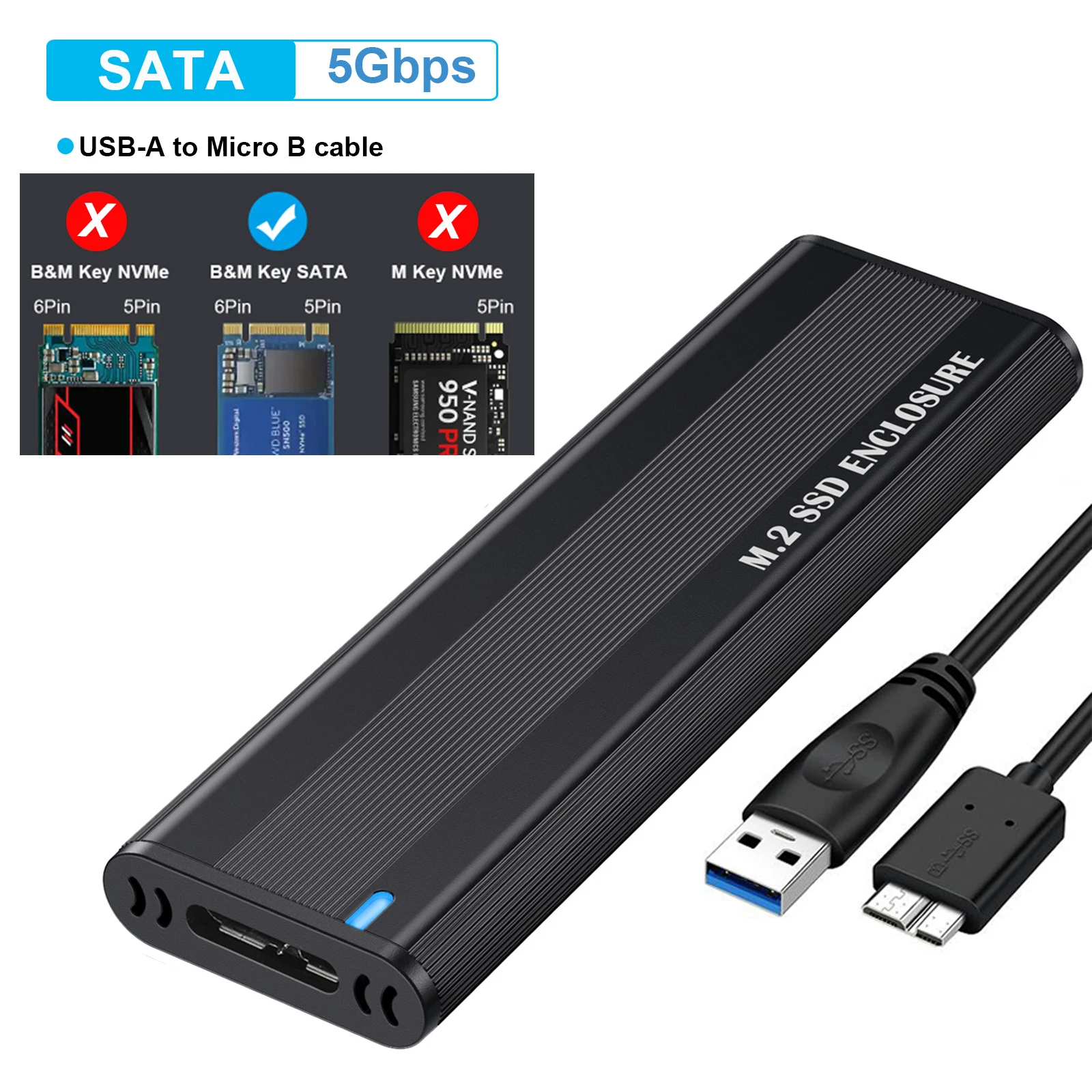 Boîtier de disque SSD M.2 vers USB Type C 3.1, adaptateur pour NVME PCIE  NGFF SATA, double protocole