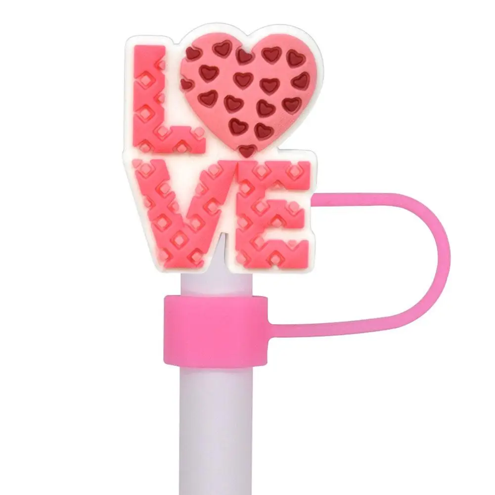 Valentine's Day Straw Cover Cap Silicone Drinking Crest Dust Plugs Hat Glass Decor Drinking Cup Cap Proof Straw V6Q1