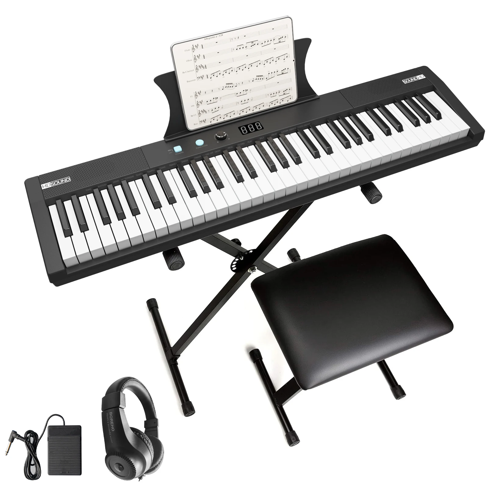 61 Key Keyboard Piano Protable Electric Semi-Weighted Piano Keyboard for Beginner/Professional, With Power Supply