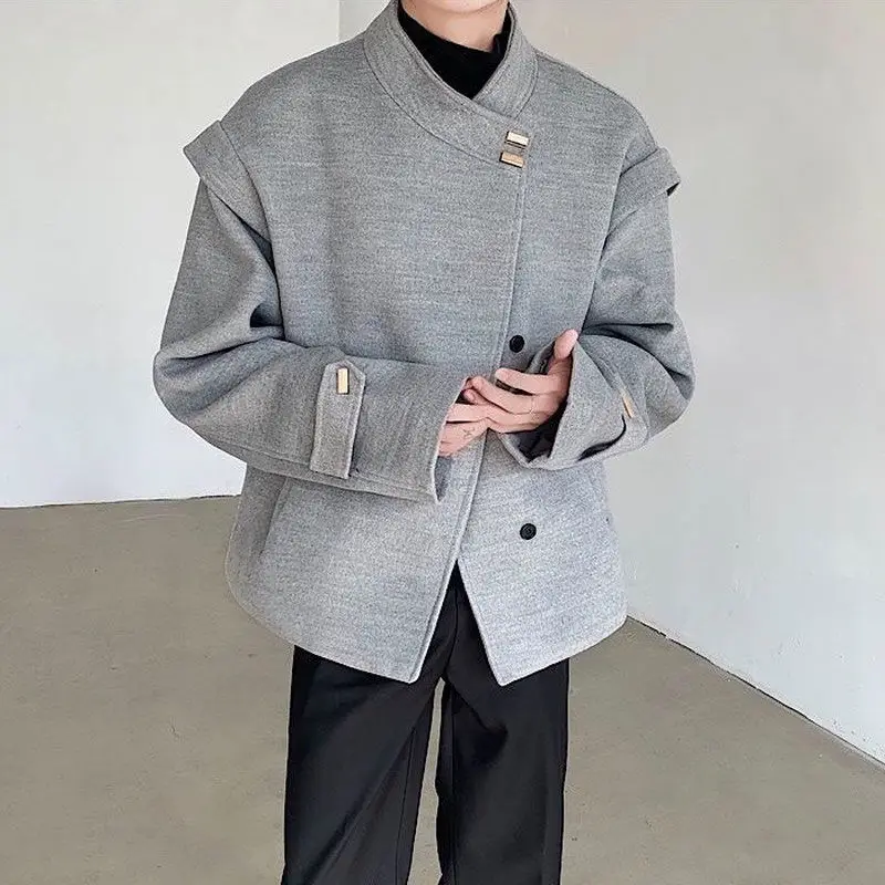 Autumn and Winter New Chinese Thickened Woolen Collar Jacket Men's National Style Retro Inclined Placket Niche Woolen Coat