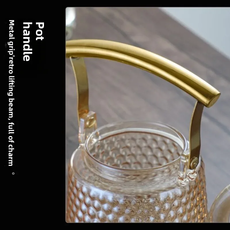 Japanese Hammered Beam Teapot Copper Handle Retro Boiling Pot Large Capacity High Borosilicate Glass Sky Pot Home Tea Ceremony