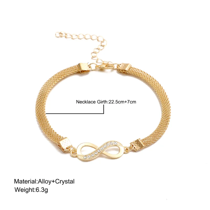 Rhinestone Infinity Bracelet Men's Women's Anklets Jewelry 8 Number Pendant Charm Blange Couple Bracelets for Lover Friend