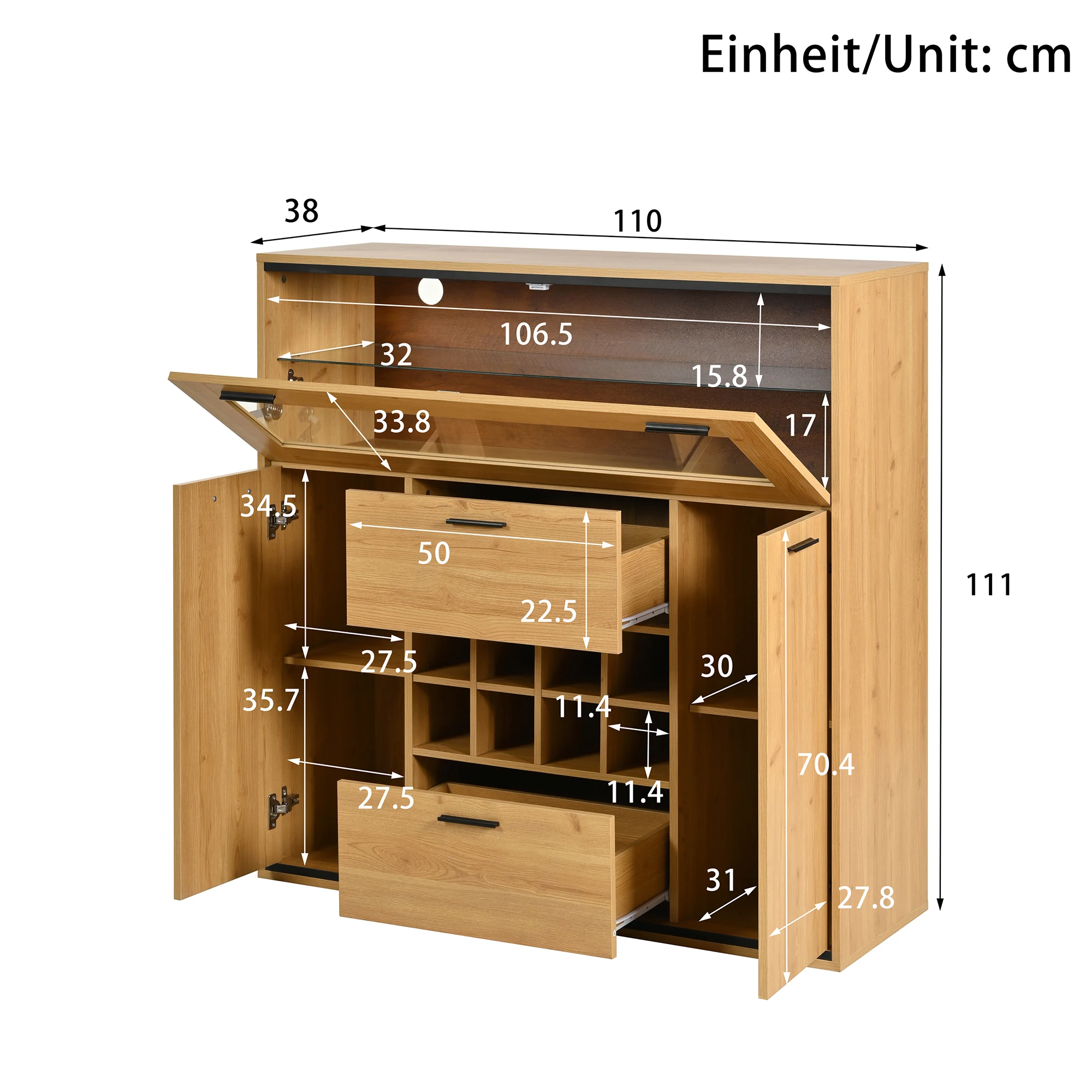 Küchen-Sideboard mit Schrank, Glasregalen, Flaschenhalter, Holz-Weinregal, Kunst-Restaurant-Bar Buffet-Vitrine – Detail 1