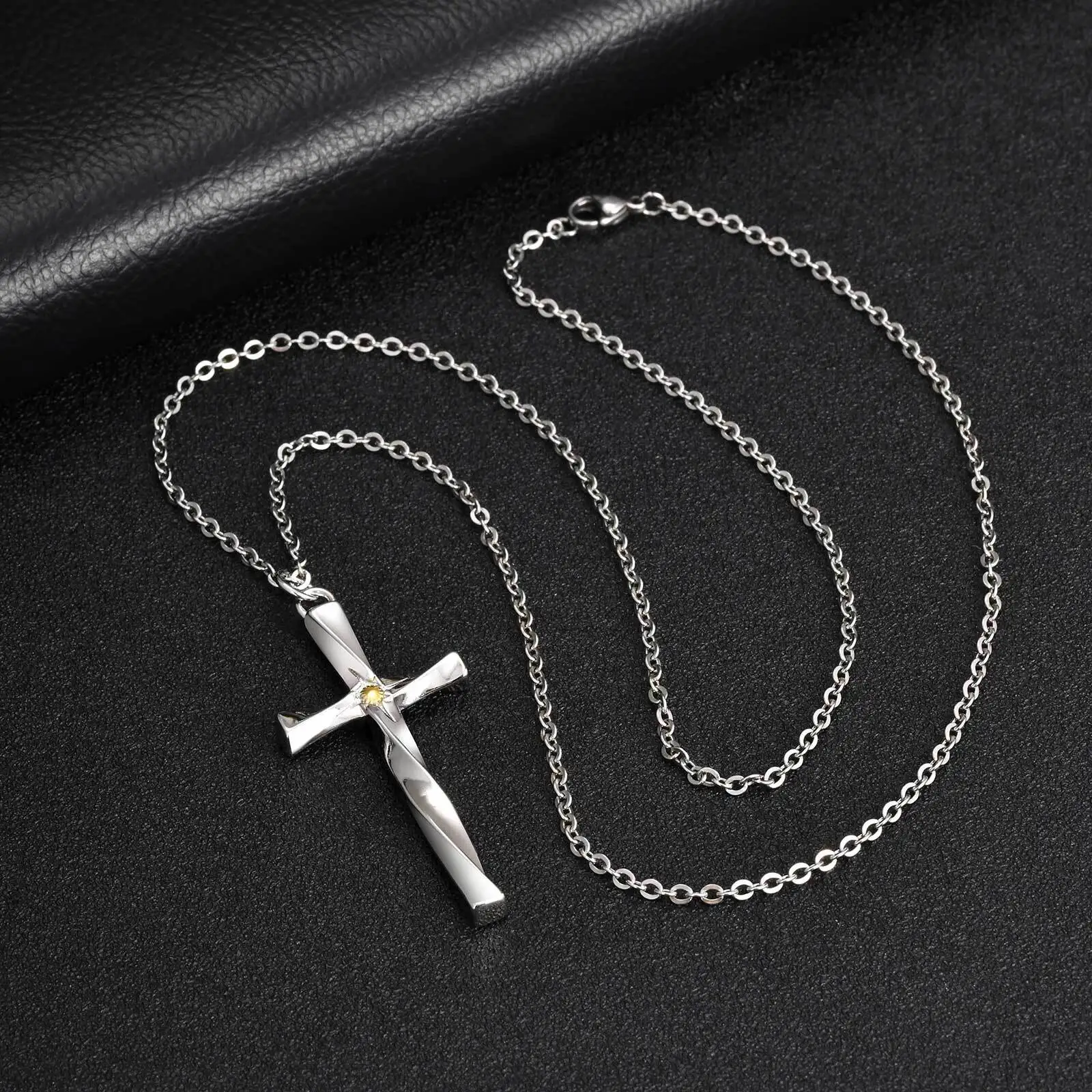 Mobius Cross Necklace for Men Boys,Silver Color Christ Cross Metal Necklace,Trendy Jewlery Gift