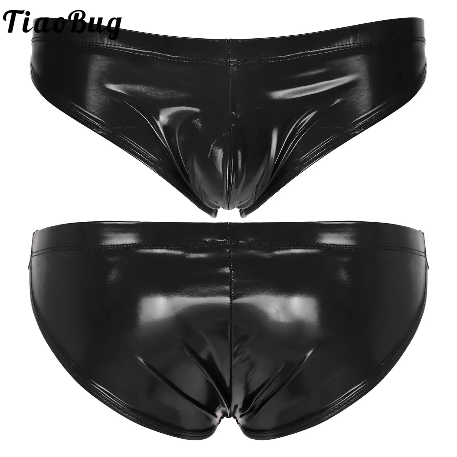 

Men Glossy Low Rise Latex Briefs Lingerie Underwear Wet Look Patent Leather Elastic Waistband Underpants Nightclub Costume