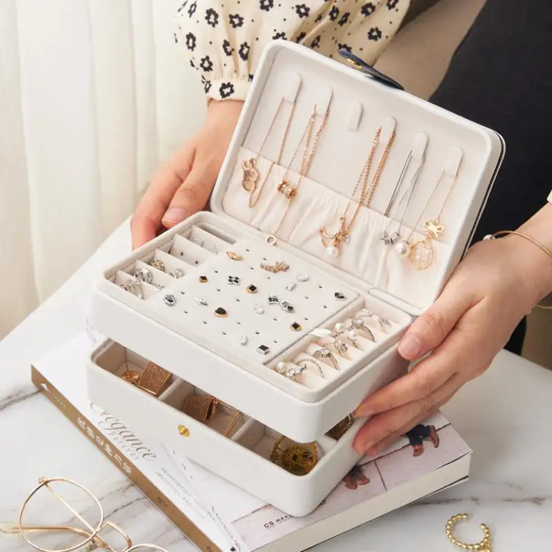 Large Capacity PU Leather Jewelry Box Display Organizer Multi-Function for Earring Necklace Ring Bracelet Gifts Storage Box