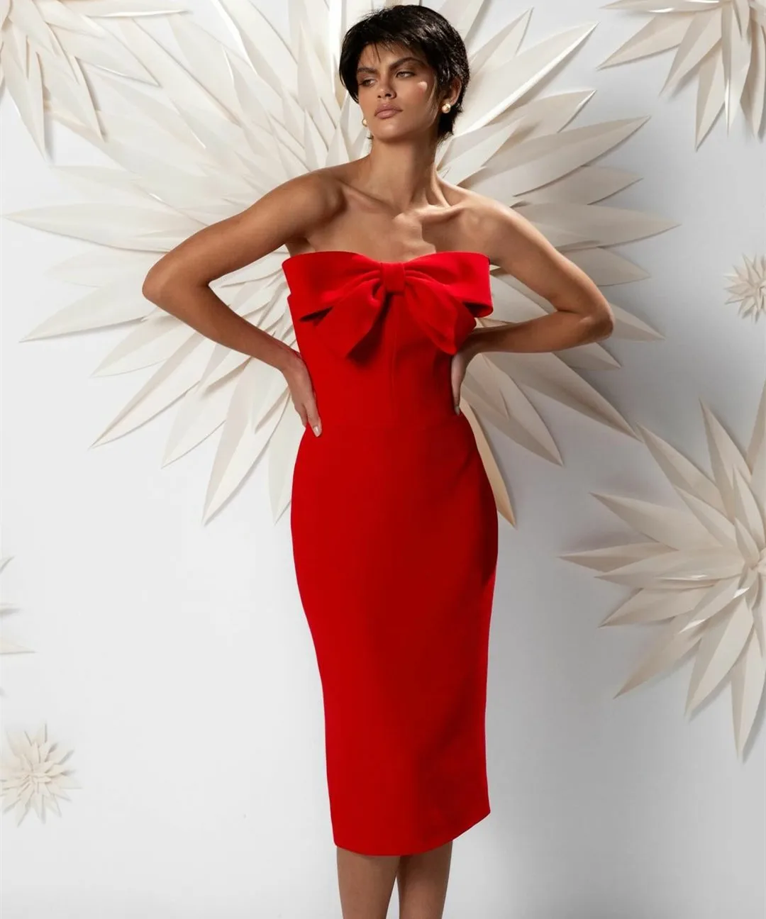 

Классические короткие красные вечерние платья из крепа с бантом/разрезом, Русалка без рукавов, فساسسس, платье для выпускного вечера для женщин