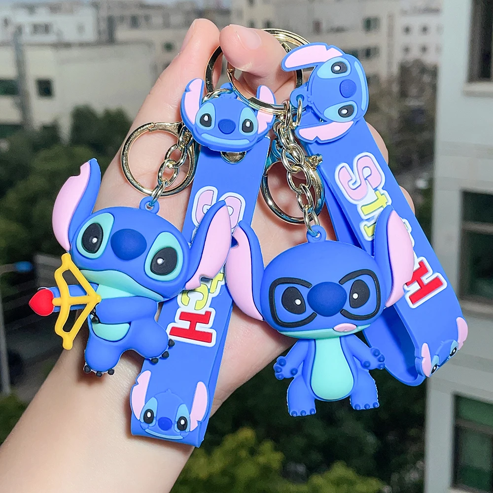 4 Styles New Disney Lilo & Stitch Scrump Cartoon PVC Pendant Keychains Key  Rings