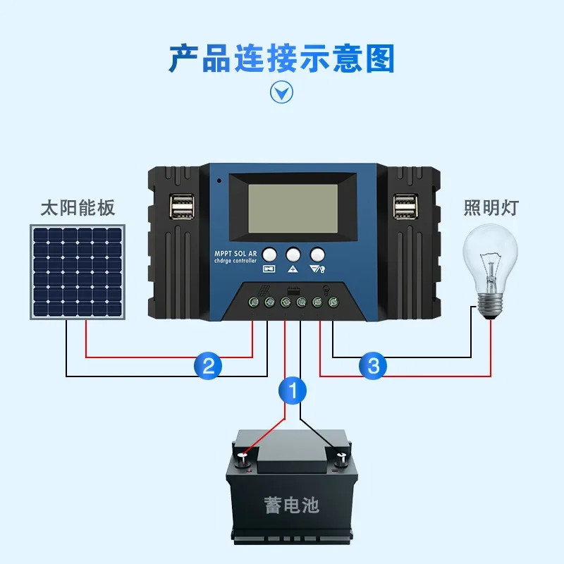 MPPT solar controller 12/24V battery charging and discharging photovoltaic off grid intelligent power generation controller 2