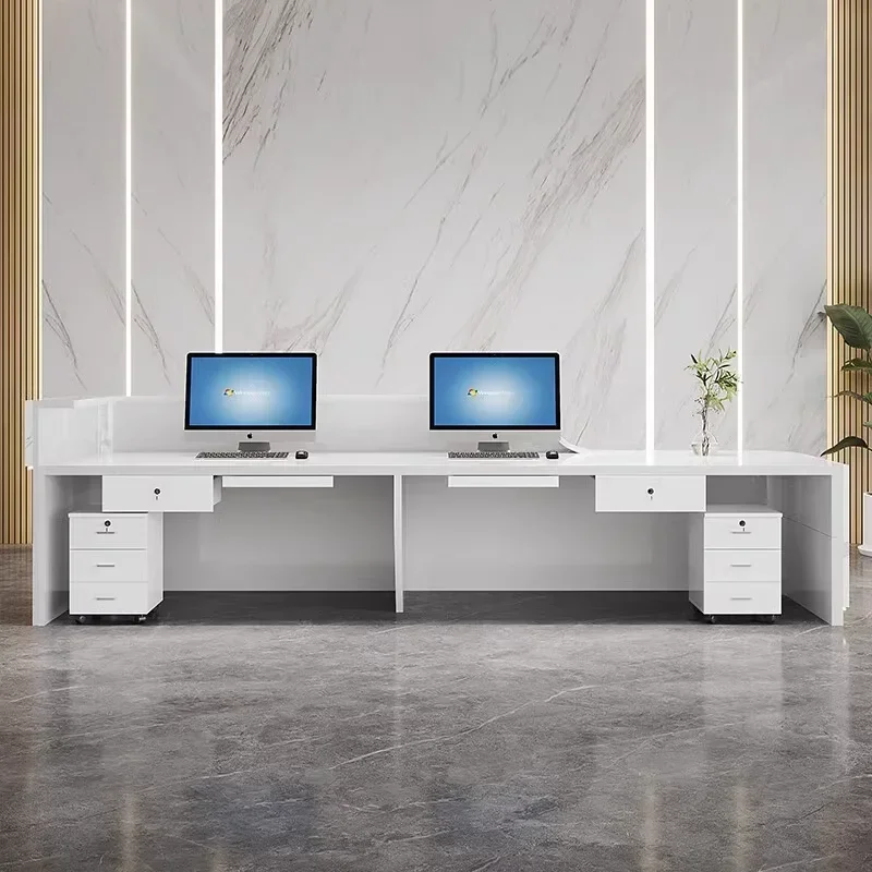 White with Striped reception desk can Color and for Beauty Salon counter Font Desk