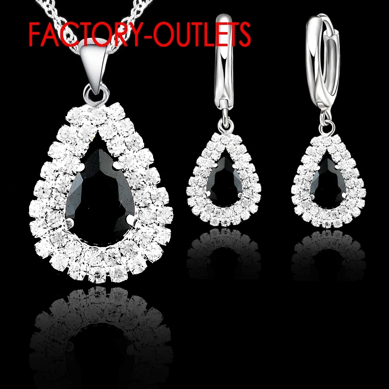 925 Sterling Silver Bridal Jewelry Sets Austrian Crystal Water Drop Necklaces Hoop Earrings Women Party Engagement