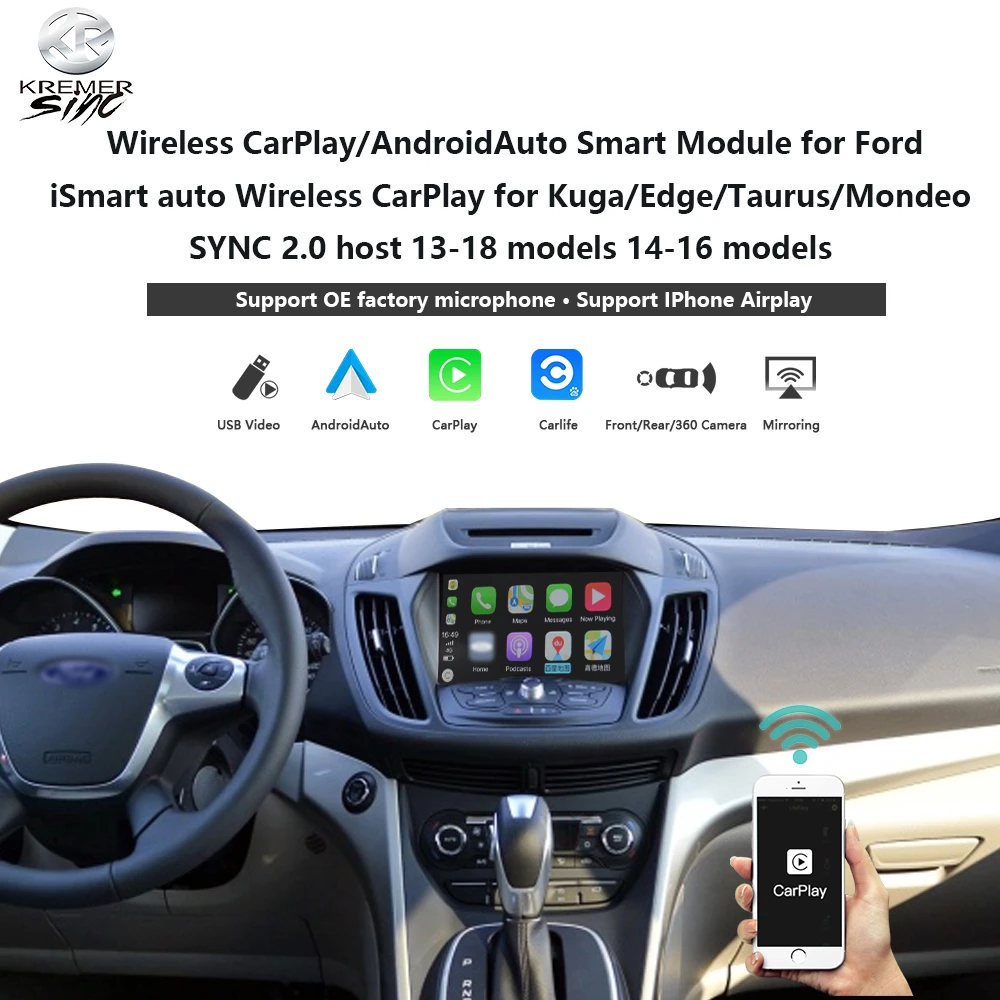 Wireless Apple CarPlay AndroidAuto Retrofit Box for Ford SYNC 2.0 Ford SYNC2 KUGA EDGE FOCUS