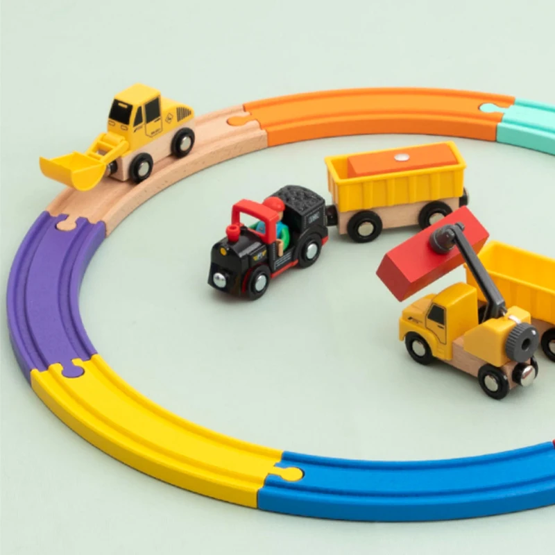 8pcs Color Double-Sided Curved Track Compatible Wooden Track Toys Classic Accessories Children's Toy Gifts 2 Sizes X24