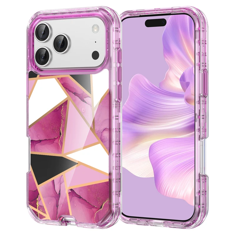 Electroplated Marble Pattern 3-in-1 Anti-Shock Phone Case