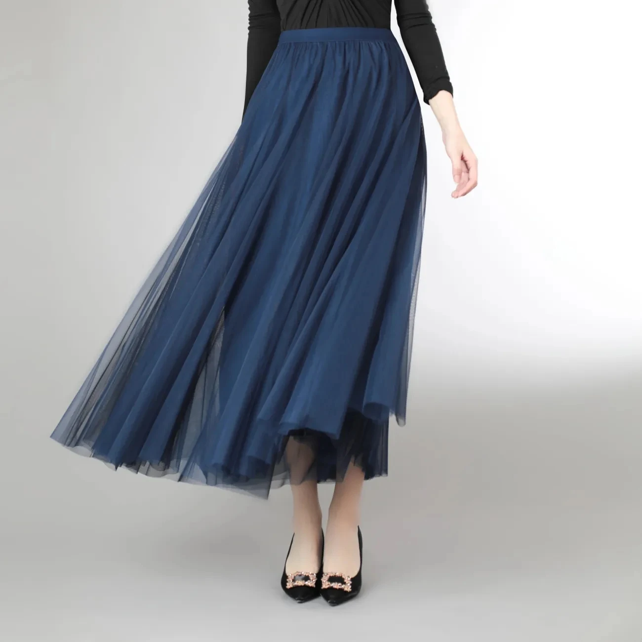 Mesh Tulle Skirt Women Elastic High-waisted A Line Beach Dance Wedding Party Mesh Pleated Maxi Long Skirts Women Korean Fashion