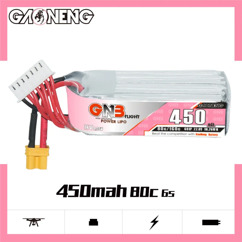 Batteria Originale Gnb 6S 22.8V 450Mah 80C/160C Lipo Per Batteria Fpv Modello Uav Elicottero Quadcopter 22.8V Con Spina Xt30
