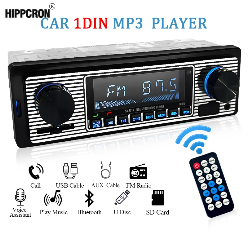Hippcron Car Radio 1 DIN Stereo FM Bluetooth MP3 60Wx4 Audio Player Cellphone Handfree Digital USB/SD In Dash Aux Input car multimedia player car radio car radio player car music player