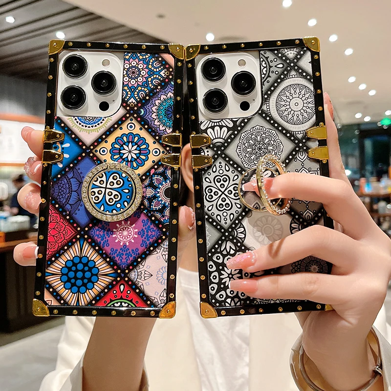 

Luxury Geometric Bohemian Ethnic Style Case for iPhone 14 13 12 11 Pro Max XR X XS XS Max 8 7 14 Plus SE 20 Soft Silicon Cover