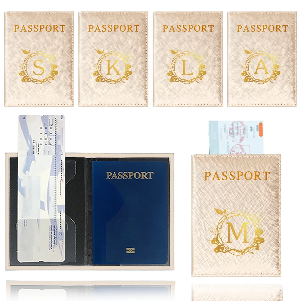 

Travel Passport Cover Passport Credit Card Holder Case Gold PU Leather Business Card Passport Case Printing Wreath Series