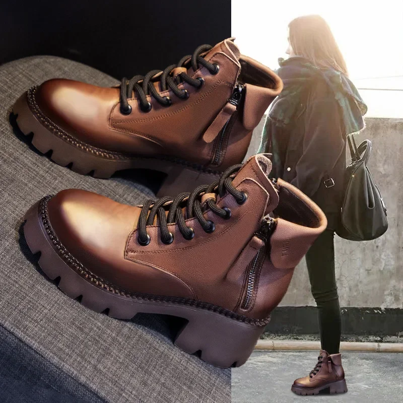 

New model net red autumn genuine leather Martin boots female thick-soled ins wind short boots spring and autumn thin boots