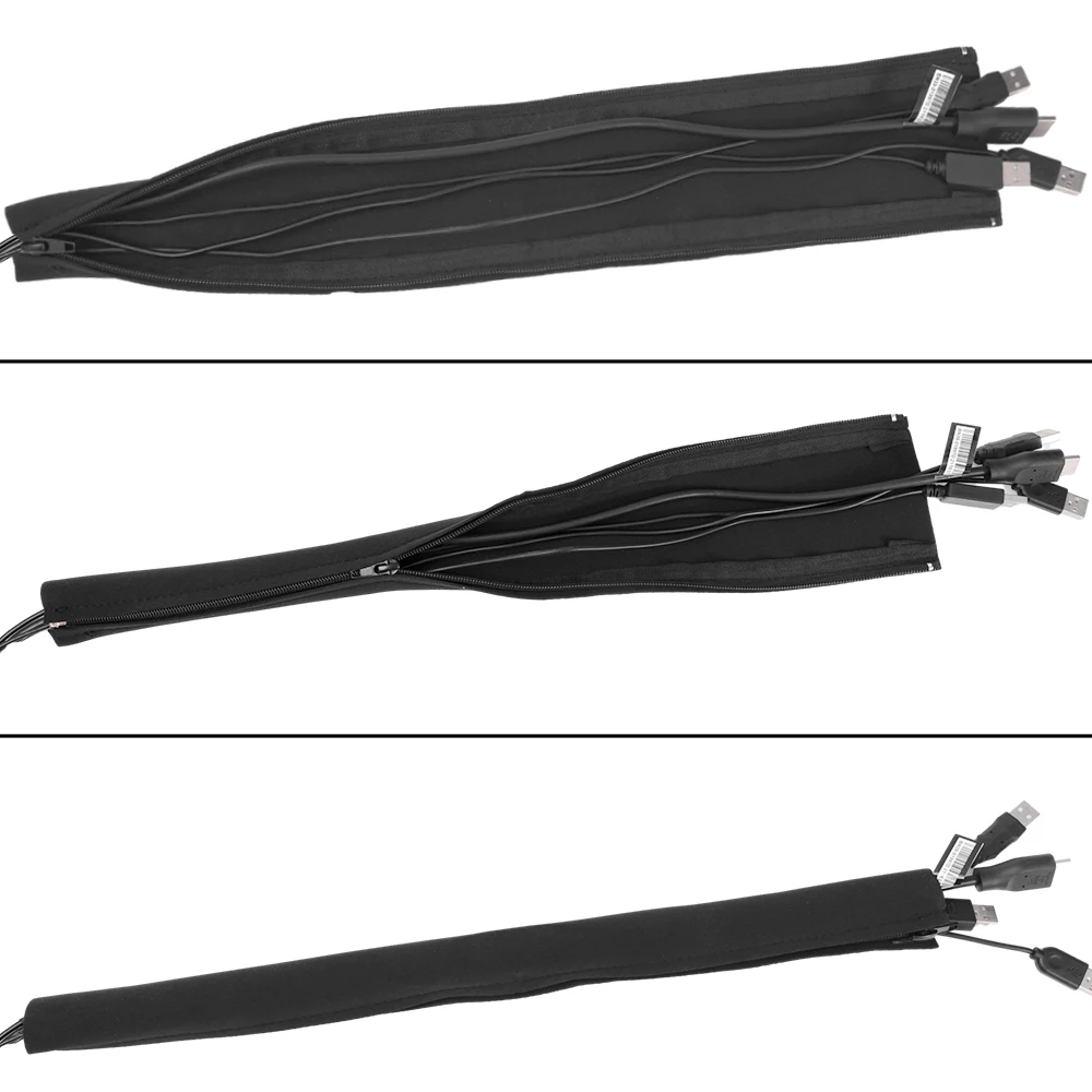 Universal Cable Management Sleeve Cord Organizer with Zipper Flexible Cable Sleeve Wrap Cover Wire Winder for Home Office