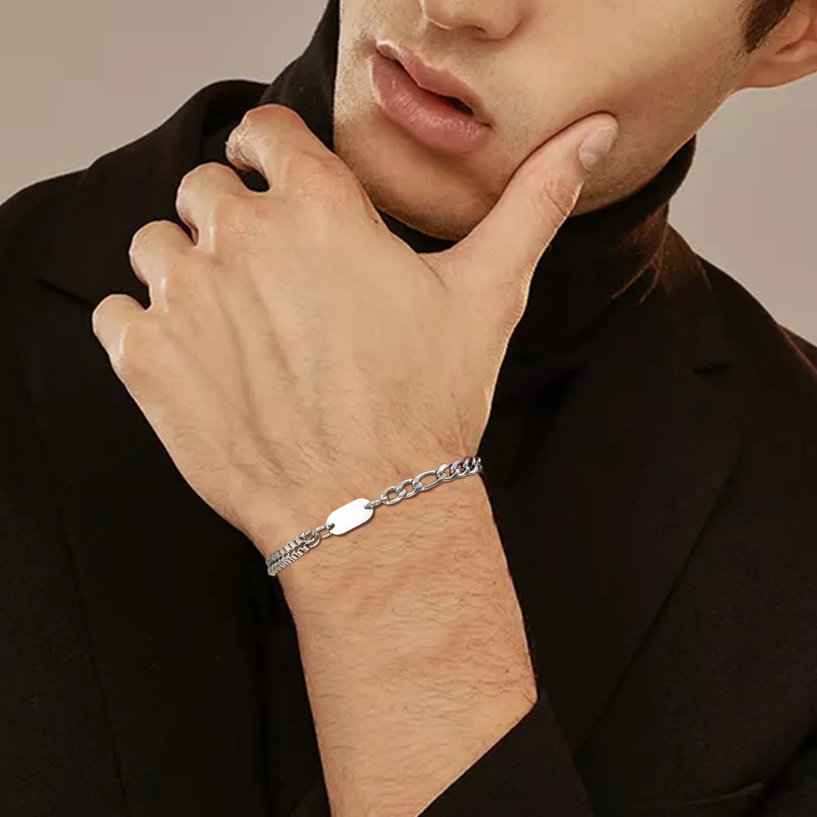 Initials Bracelets Alphabet A-Z 26 Letter Stainless Steel Chain Link Wristband For Men Women Couple