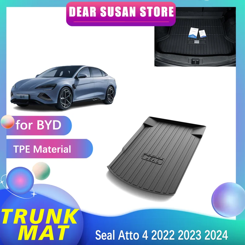 

Коврик для багажника автомобиля BYD Seal Atto 4 2022 2023 2024, поднос для багажника, водонепроницаемый коврик для ног, прокладка, аксессуары на заказ