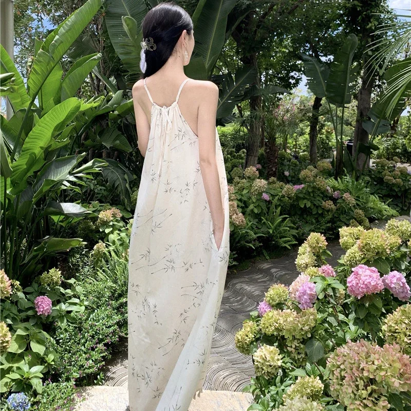 

Korean Halter Beach Dress for Women 2023 Sleeveless Tassel Vacation Summer Holiday Ladies Sundress Simple Loose Long Clothes New