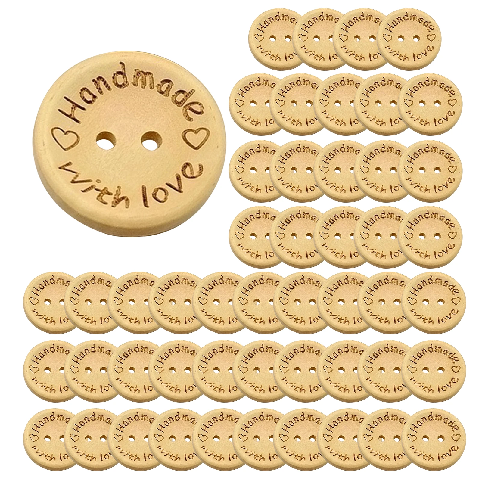 Crafters Wooden Buttons, Read Handmade With Love Buttons, 0.8 Inch