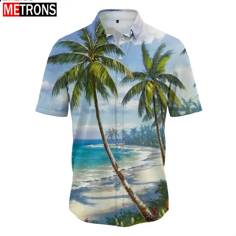

3D Digital Printing Men's Clothing Online Hot Sale Hawaiian Style Relaxed Casual Men's Short Sleeve Button Shirt