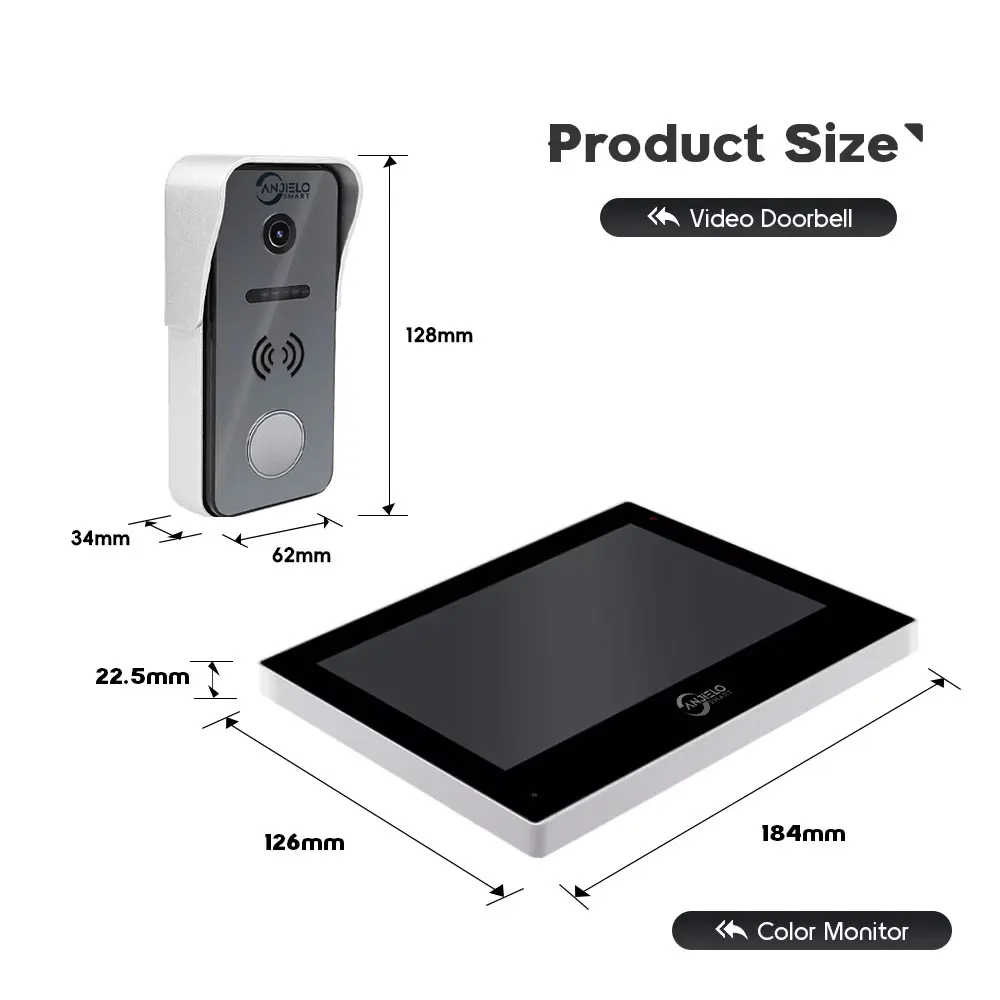 ANJIELO Smart Doorbell Video Intercom System for Home 1080P 7 inch Monitor Video
