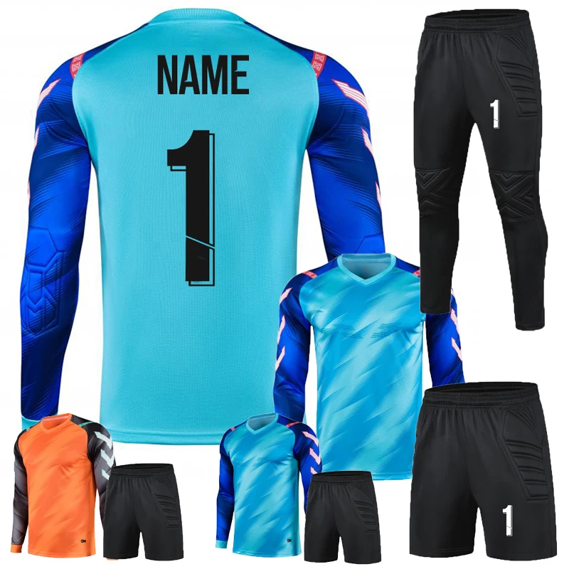 Men Kid Soccer Goalkeeper Uniform Long Sleeve Football Training Goalkeeper Top Soccer Jersey Pants Shorts 2XS-4XL soccer jersey,soccer goalkeeper pants