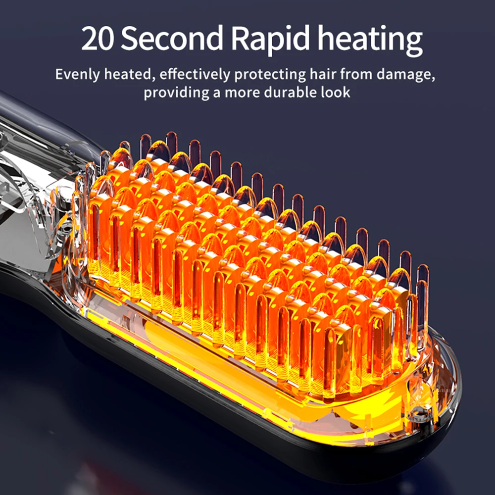 Wireless Hair Straightener Ceramic Heating Comb Professional Negative Ion Styling Brush Anti Hair Loss Smoothing Hairstyle Care